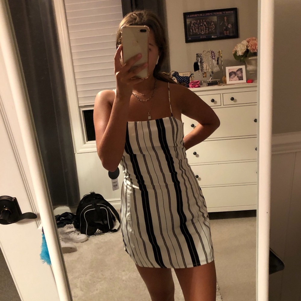 Brand new silky black and white striped dress